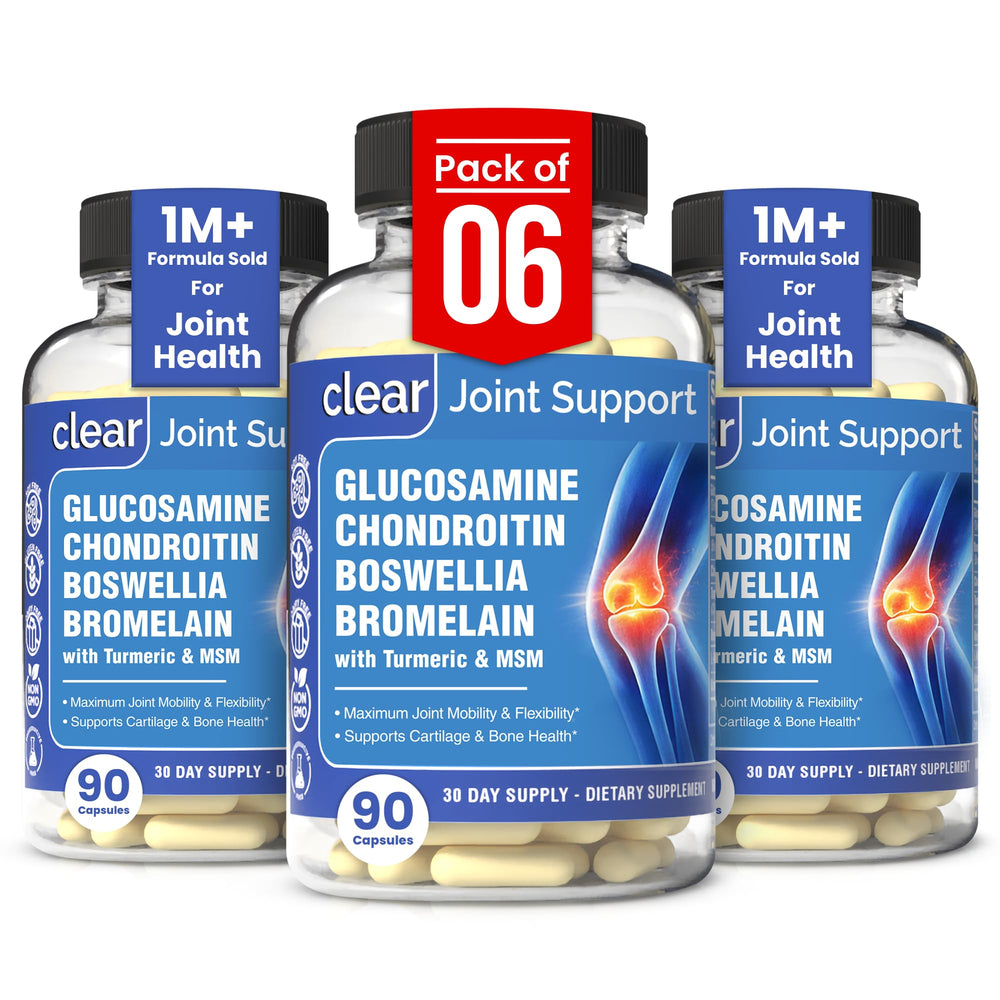 Clear Probiotics glucosamine bottle demonstrates daily joint support for mobility.