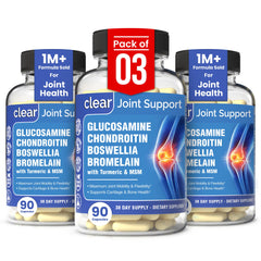 Clear Probiotics glucosamine supplement bottle for daily joint comfort and mobility.