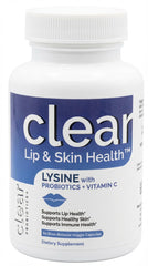 Clear Probiotics Lysine capsules bottle close-up for immune support and gut health.