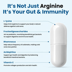 Clear Probiotics Lysine capsules ingredients label highlighting prebiotics and vitamins.
