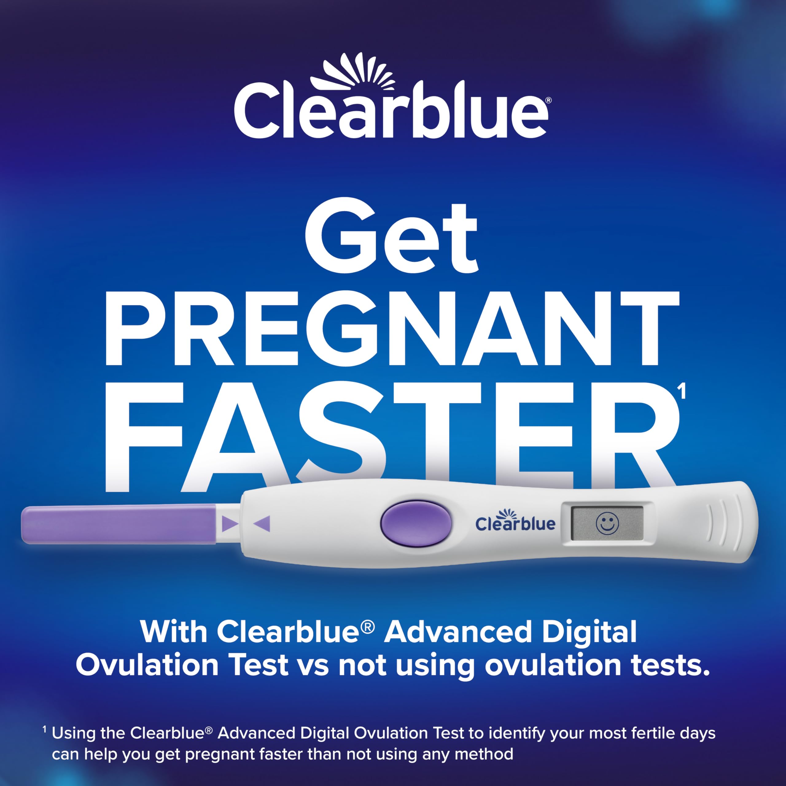 Clearblue test strip shown for simple at-home testing.