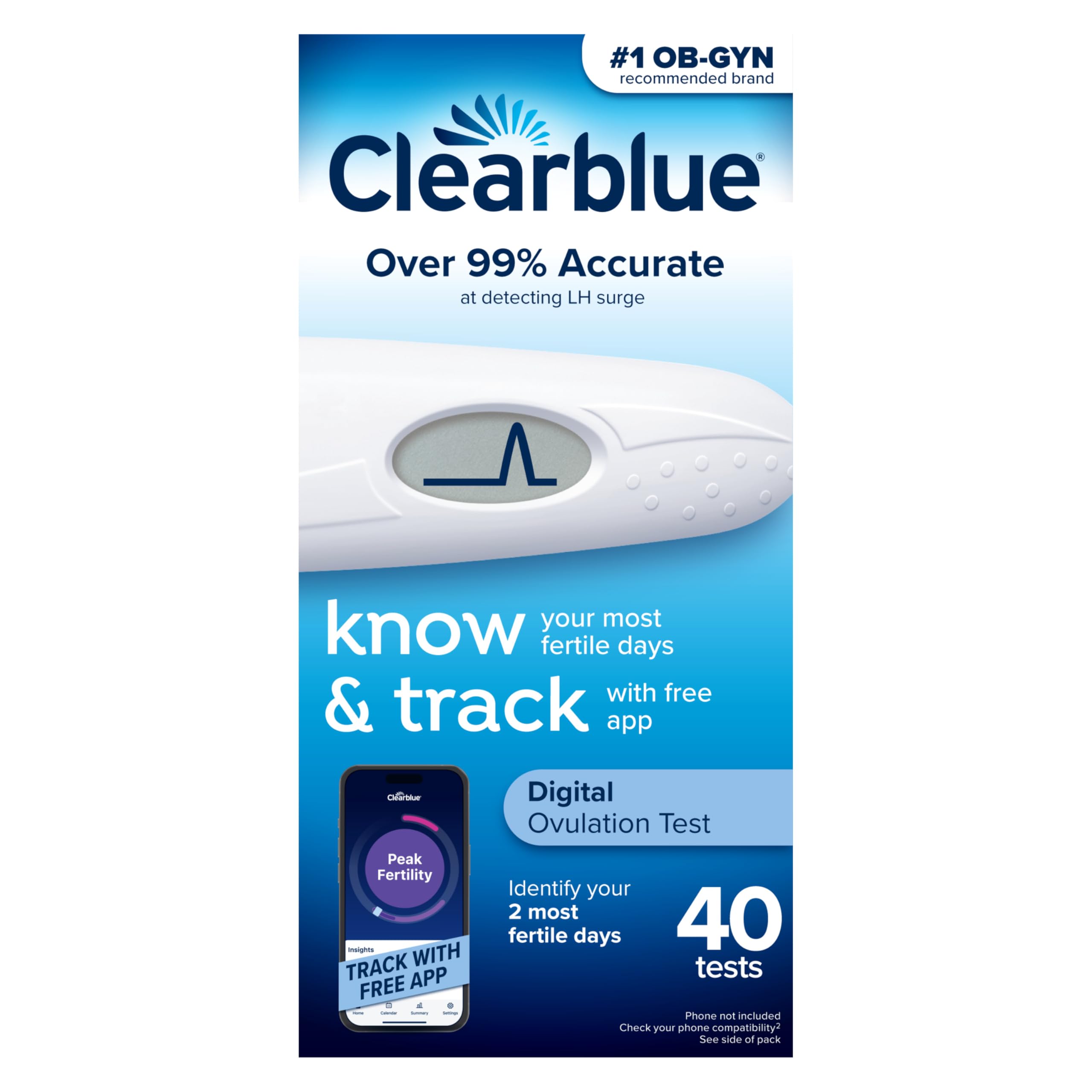 Clearblue ovulation test digital reader displays LH surge clearly for peak fertility days