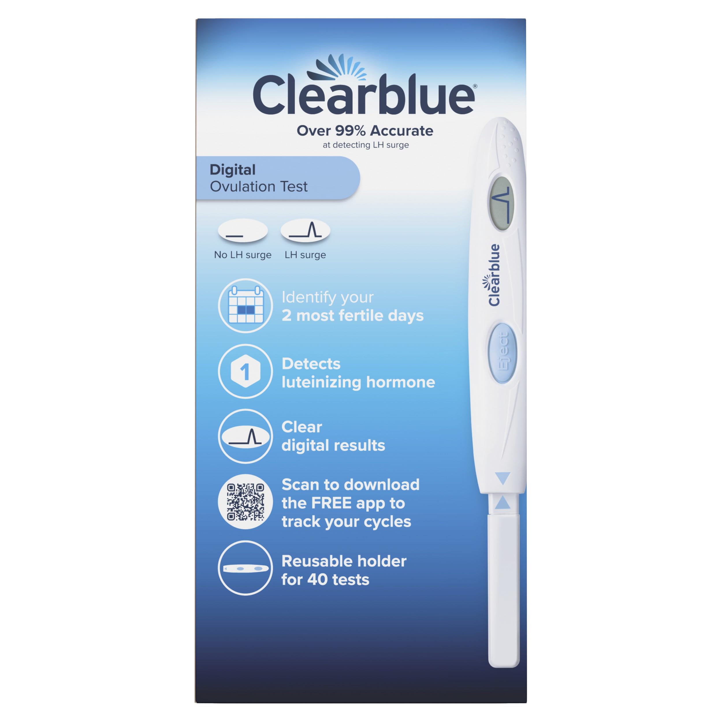 Clearblue ovulation test sticks set of 40, convenient for two fertile days