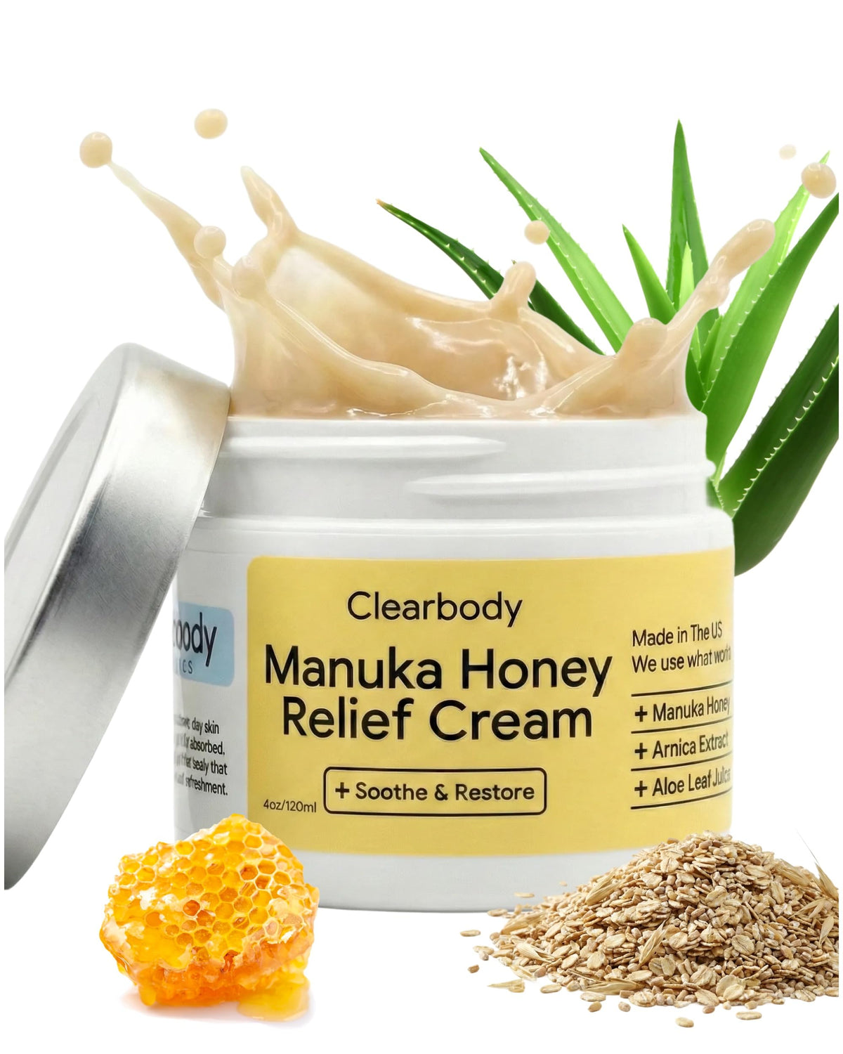 Clearbody Organics Manuka Honey Cream bottle front for hydration