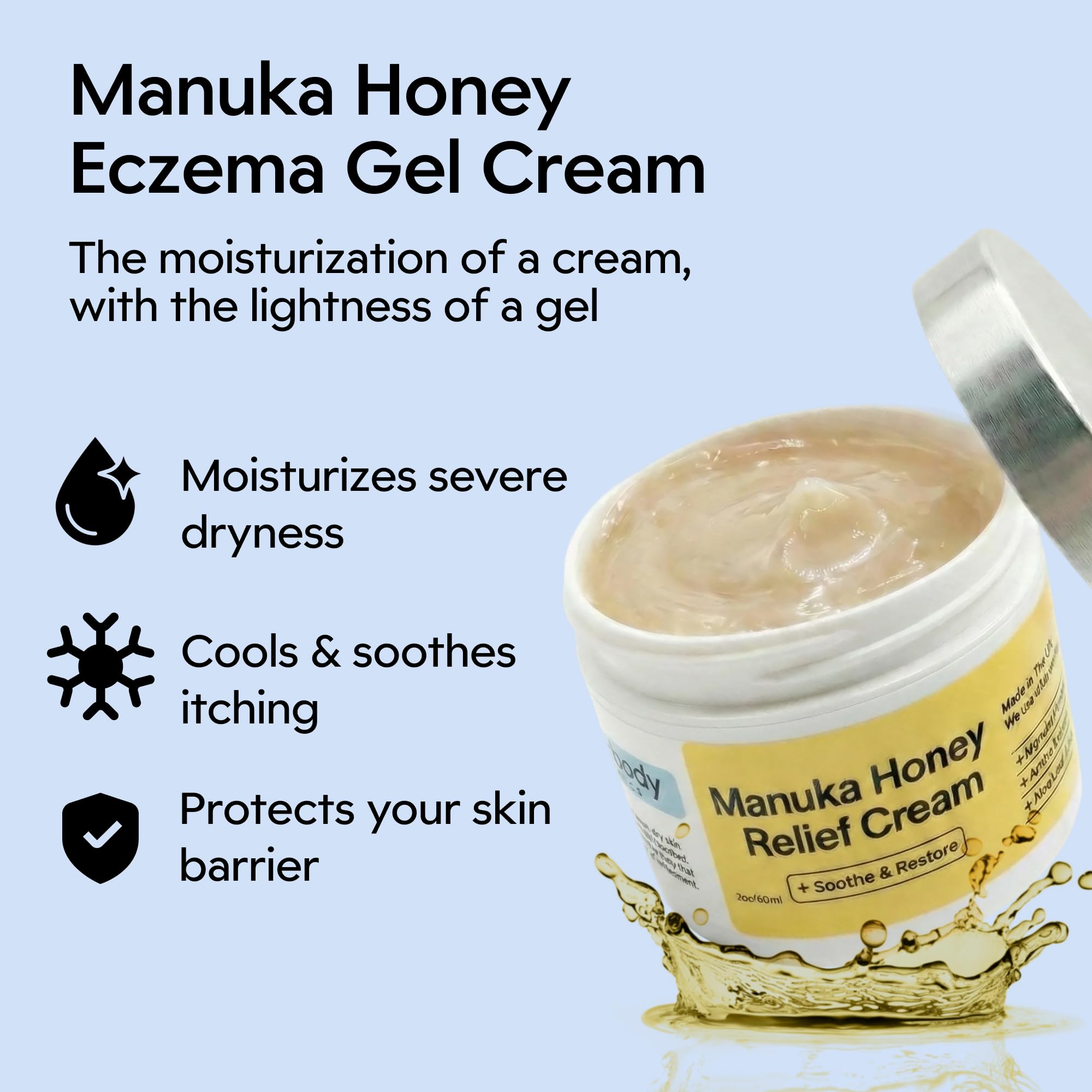 Texture close-up shows smooth, fast-absorbing hydration