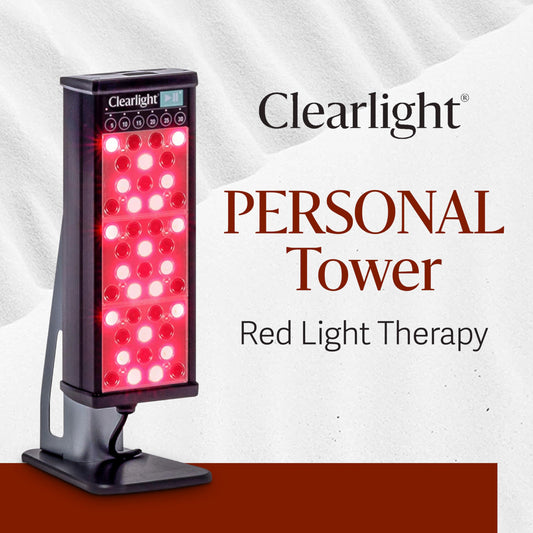 Clearlight tower emitting 650nm and 850nm light for targeted skin and recovery support.