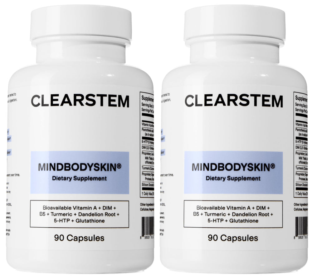 CLEARSTEM Mindbodyskin bottle front showing daily hormone balance support.