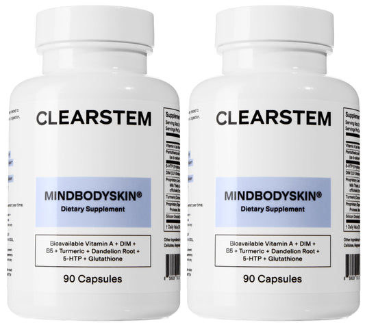 CLEARSTEM Mindbodyskin bottle front showing daily hormone balance support.