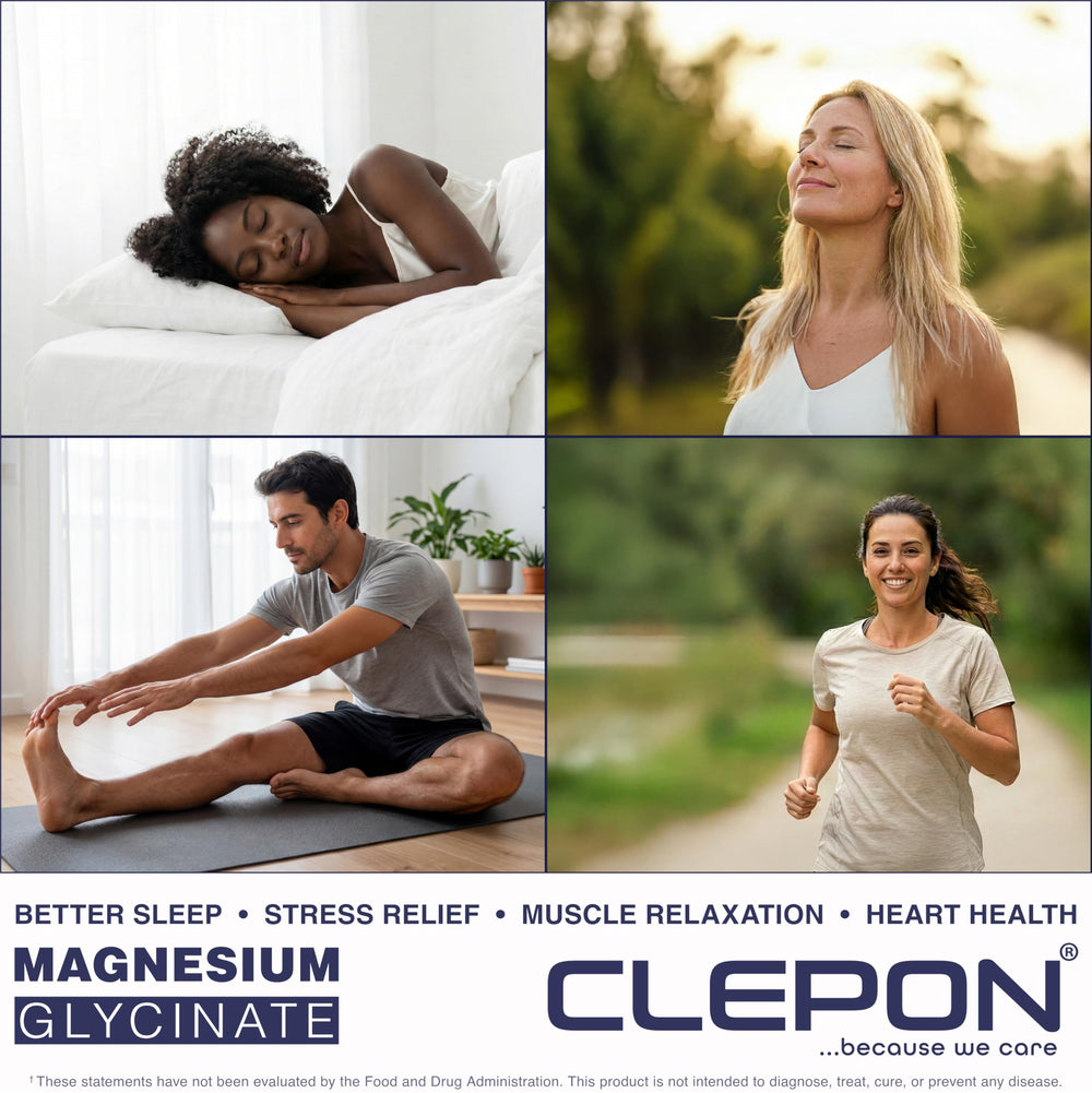 CLEPON bottle next to a glass suggesting a simple nightly supplementation ritual.