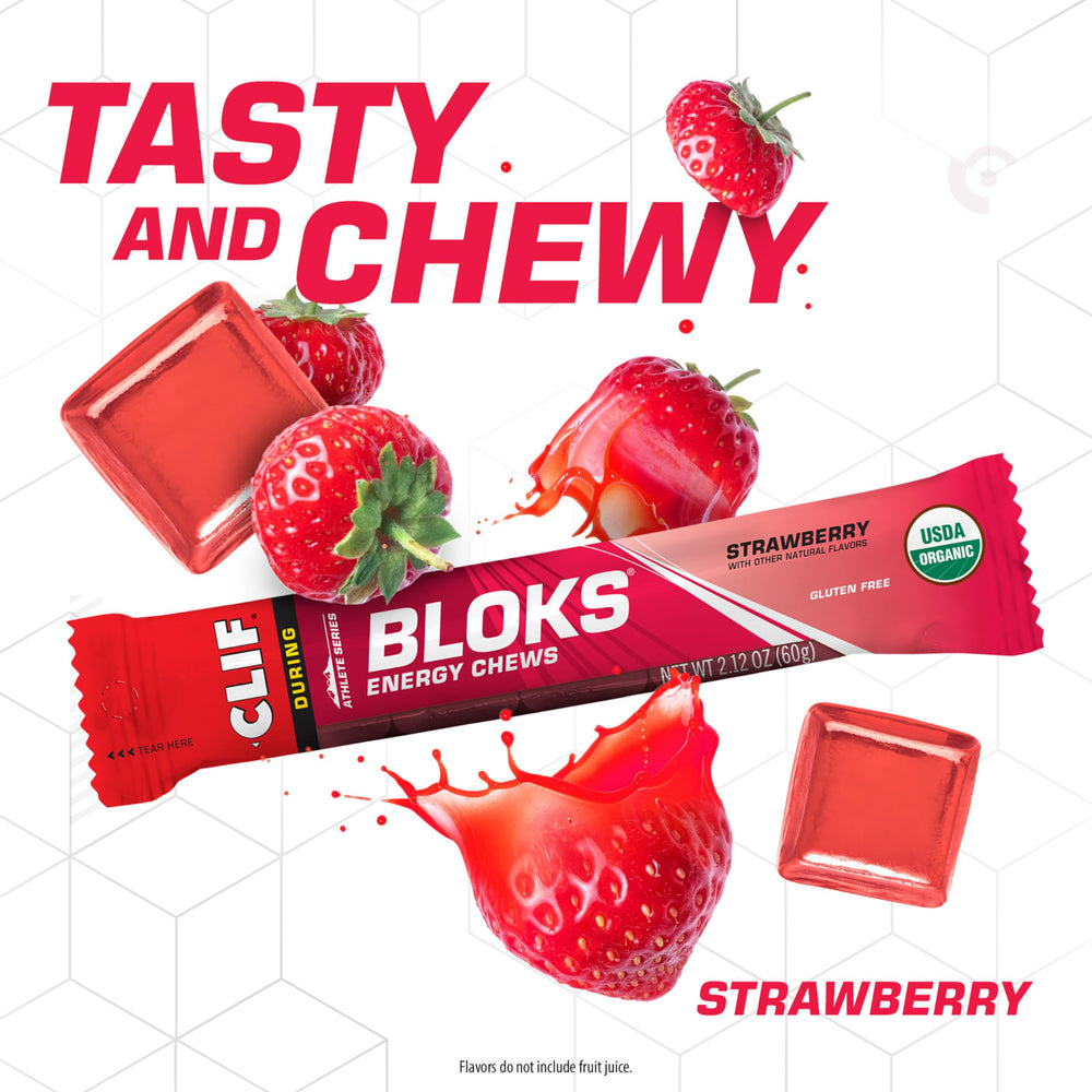 CLIF BLOKS Strawberry flavor packaging for portable fueling