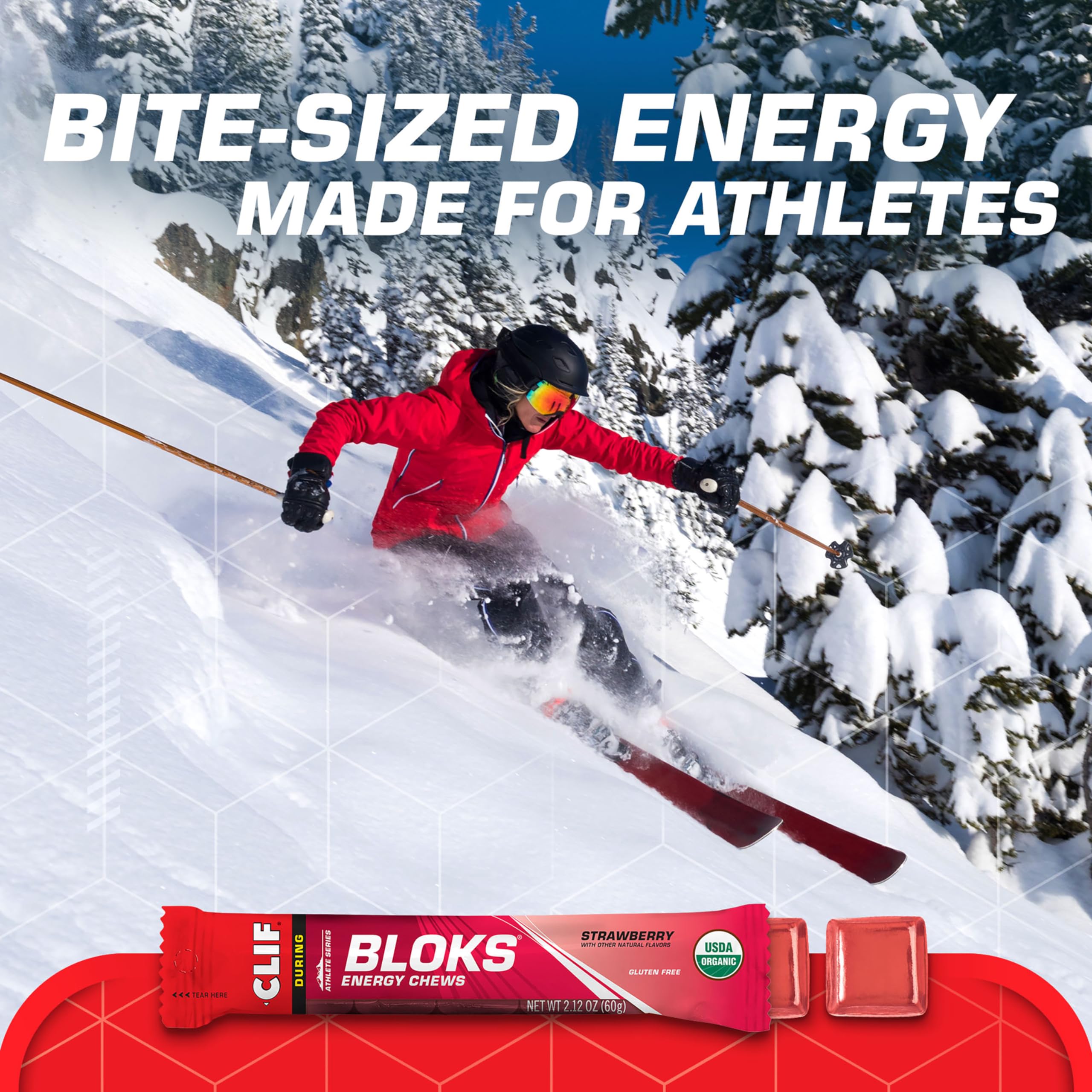 CLIF BLOKS Strawberry flavor soft chews, easy to eat during activity