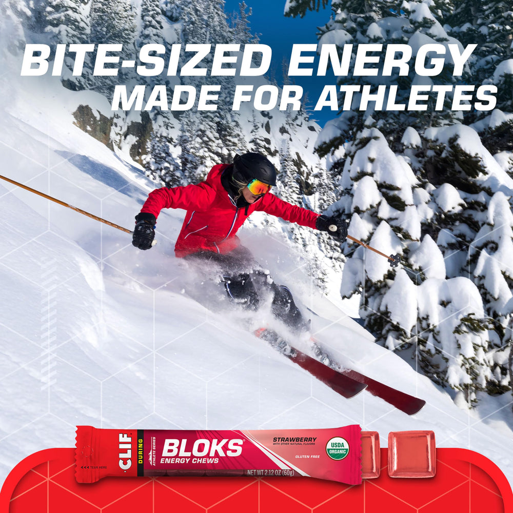 CLIF BLOKS Strawberry flavor soft chews, easy to eat during activity