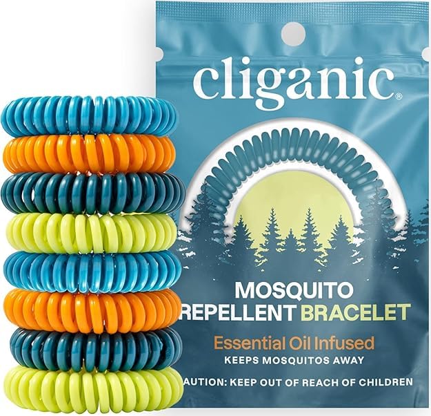 Cliganic 40-pack mosquito bracelets shown for family outdoor protection.