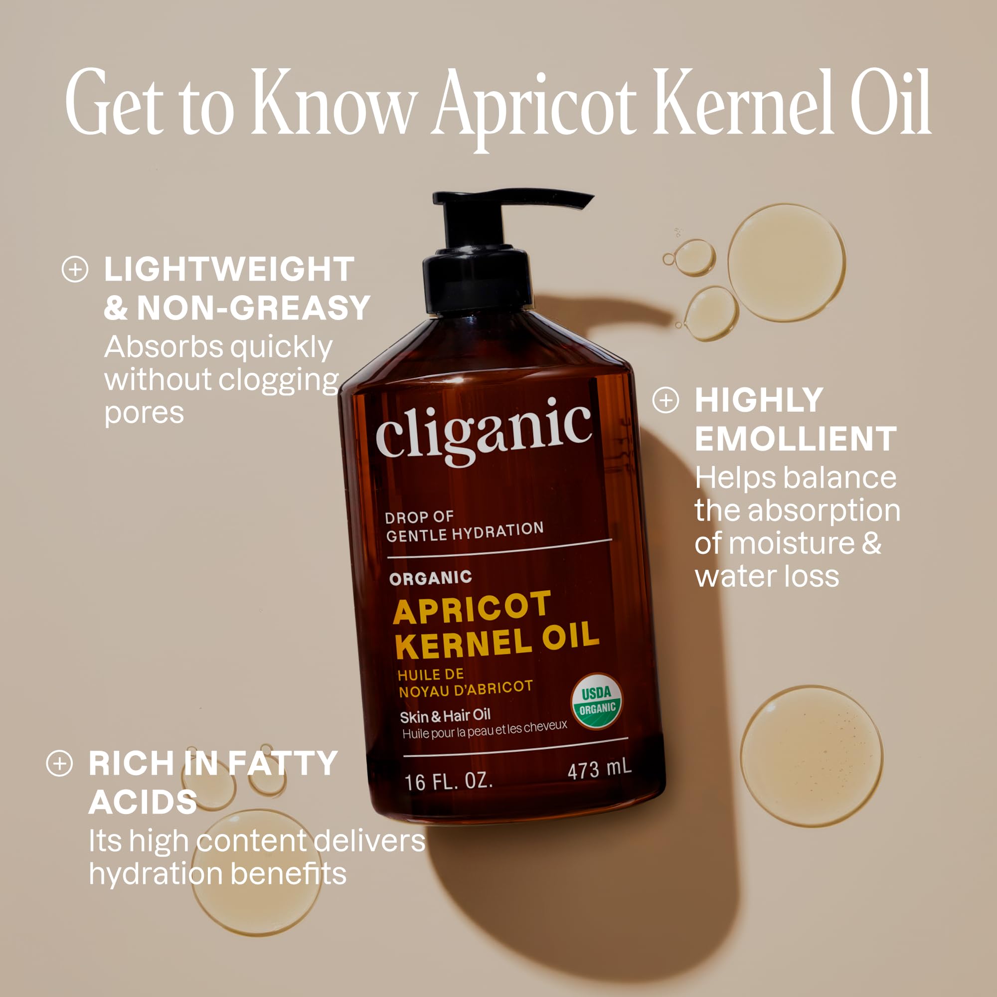 Cliganic Apricot Oil label confirms organic, non-GMO, vegan claims for informed choices.