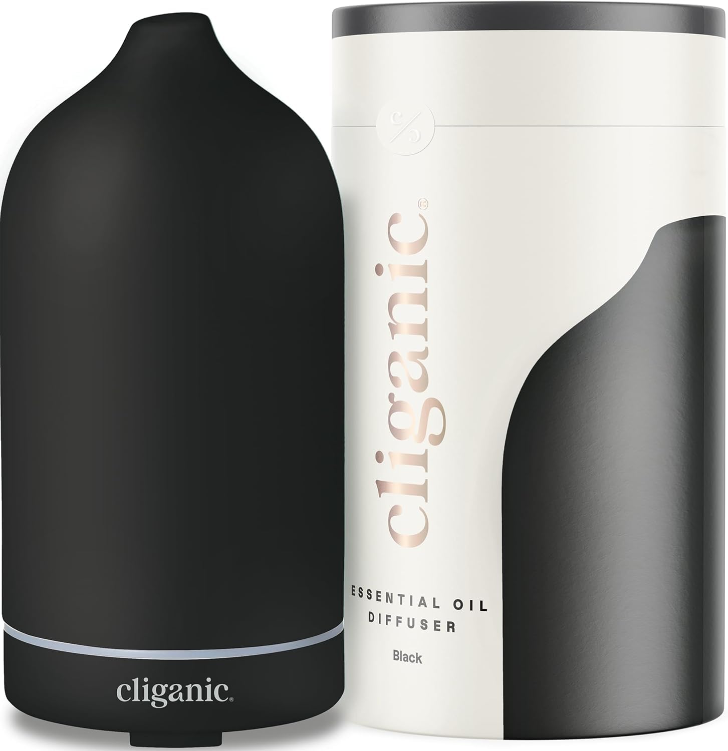 Cliganic ceramic diffuser black side view for subtle home fragrance and calm ambiance.