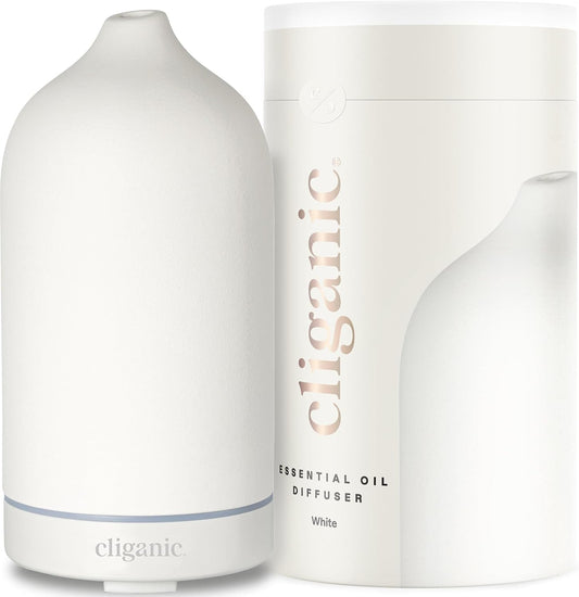 Cliganic Ceramic Diffuser White full view for ambient scent in home