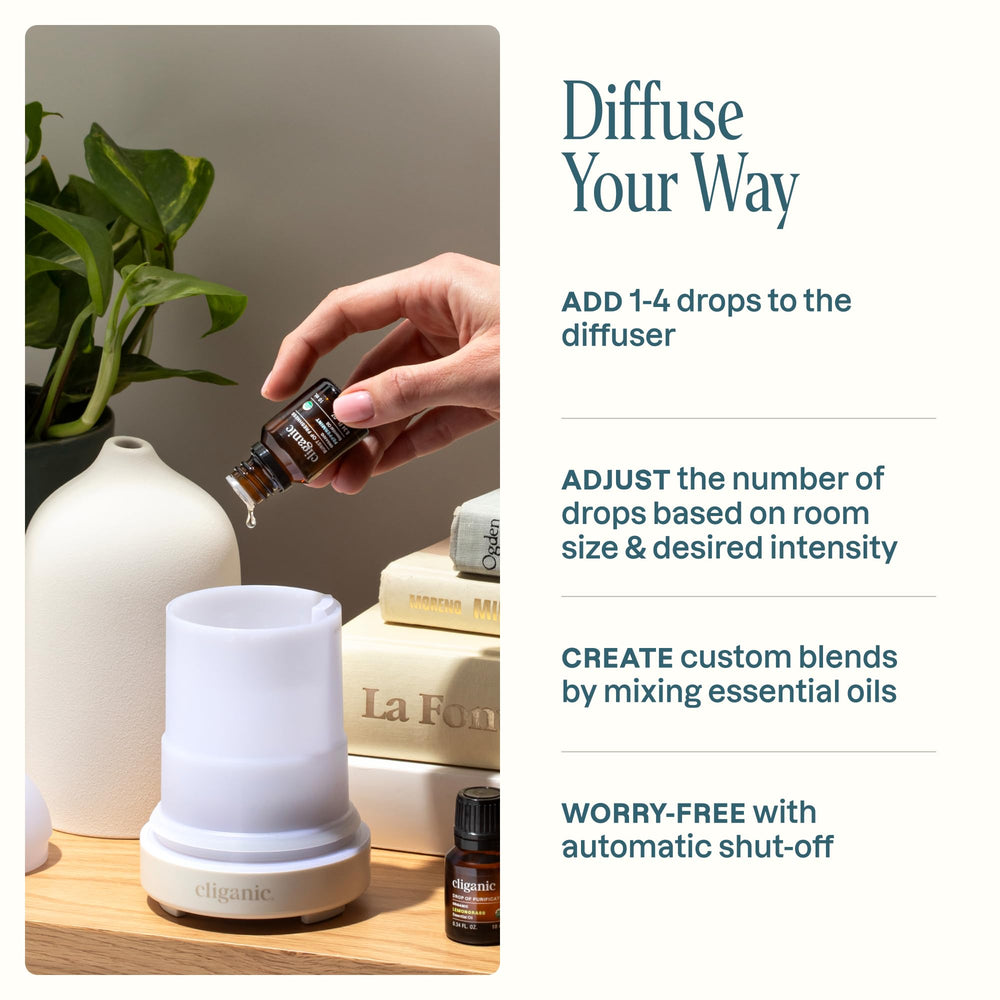 Cliganic diffuser displays seven light colors for customizable mood lighting.