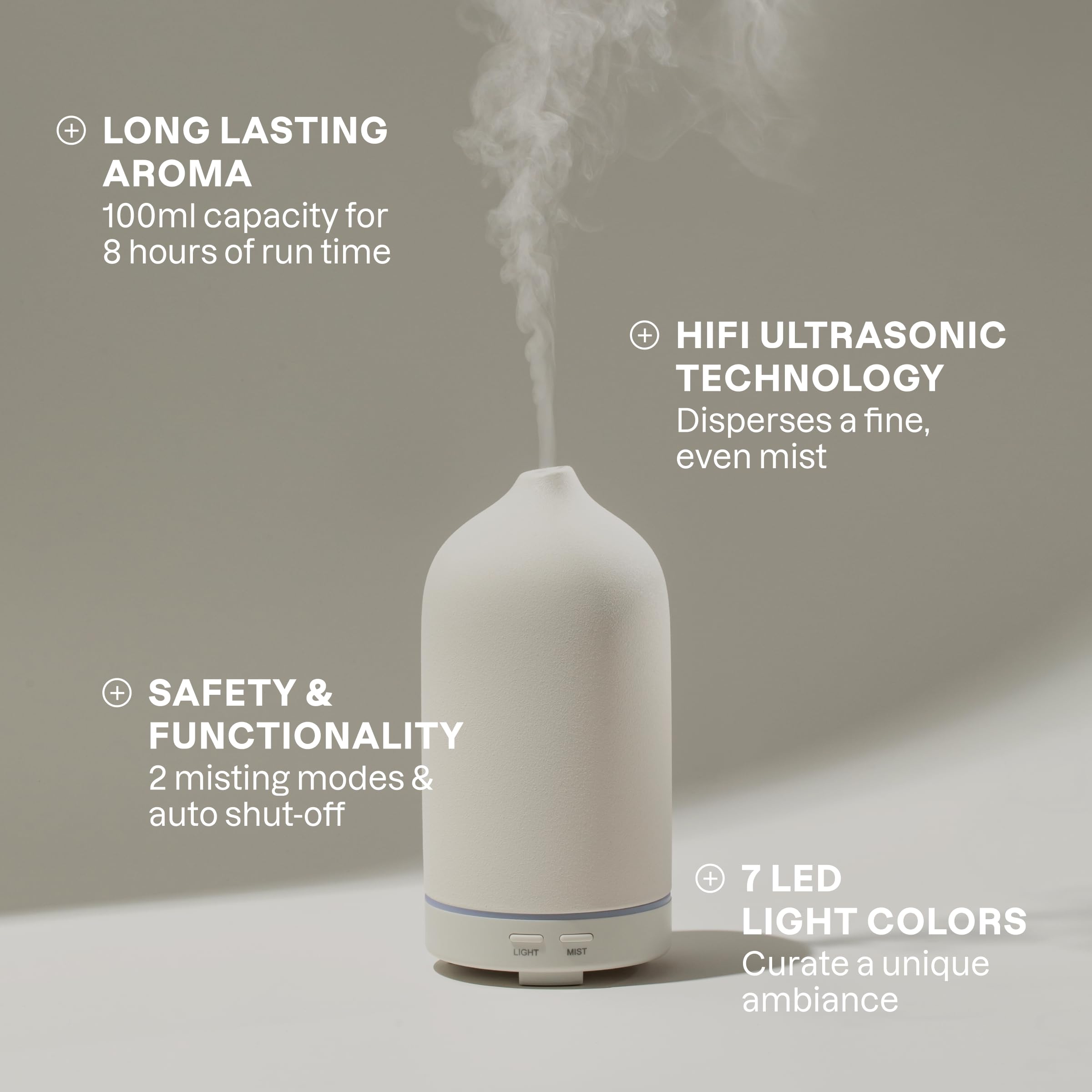 Cliganic Signature diffuser sage LED adds subtle color and tranquil aroma diffusion.