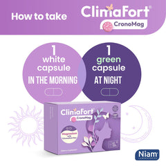 ClimaFort CronoMag bottle with capsules arranged for daily routine