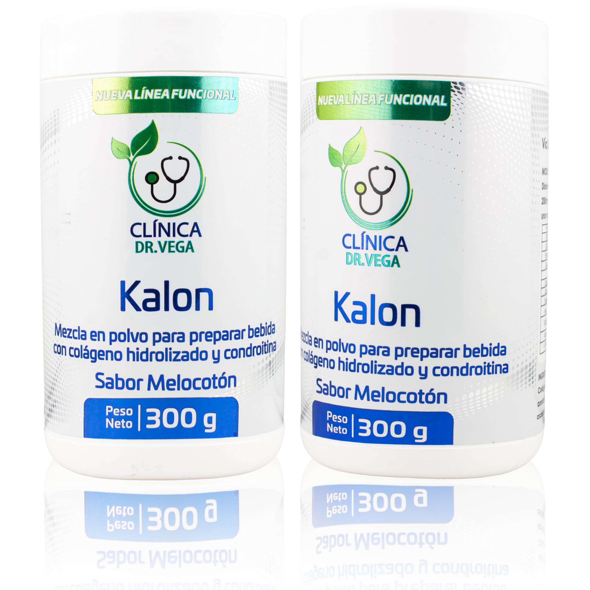 Clinica Dr Vega Kalon hydrolyzed collagen peach bottle supports skin hydration and elasticity.