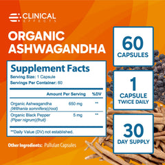 Clinical Effects Ashwagandha bottle on a desk as part of a wellness setup