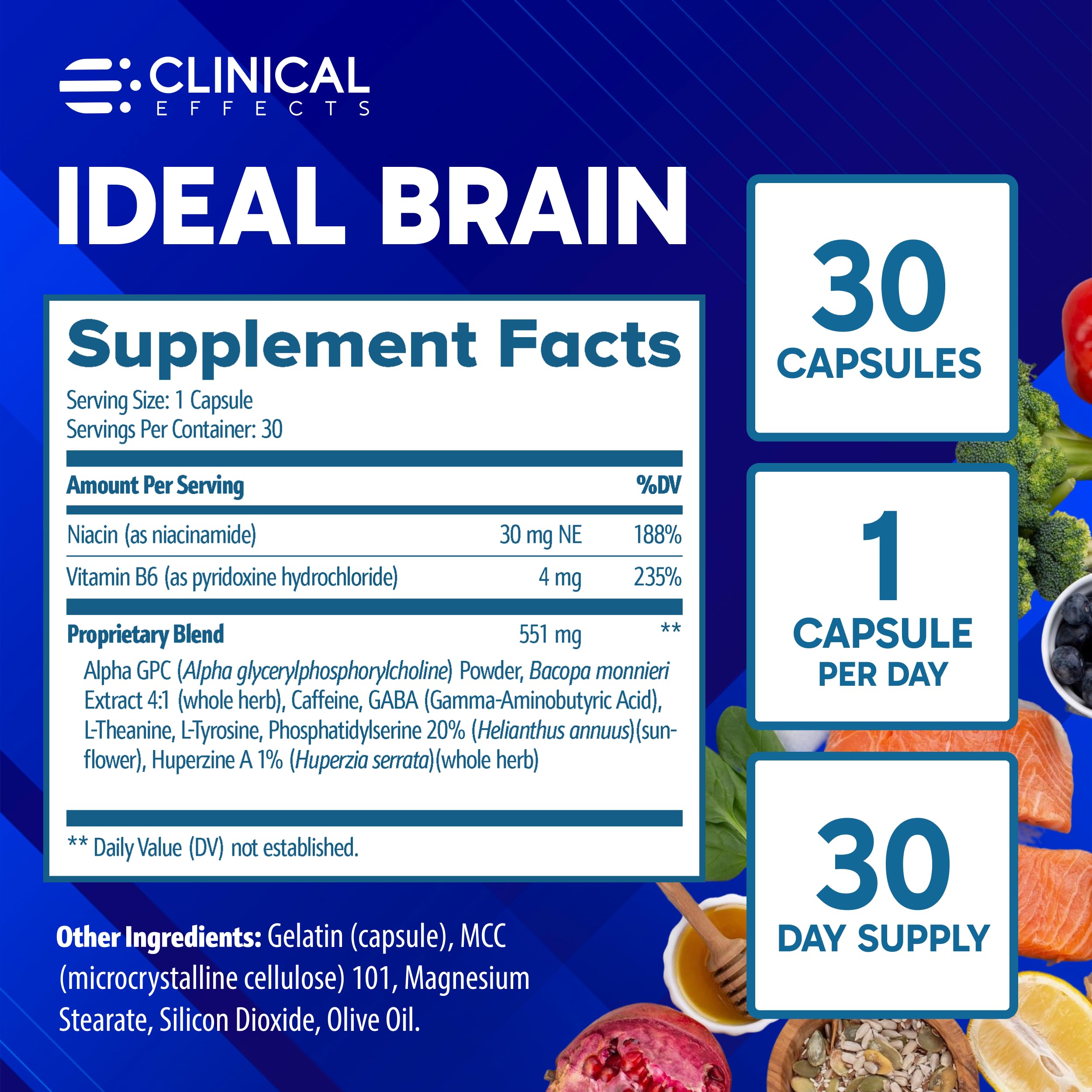 Clinical Effects Ideal Brain packaging with bottle and label information