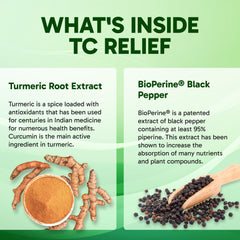 Clinical Effects TC Relief Bioperine graphic emphasizes enhanced absorption.