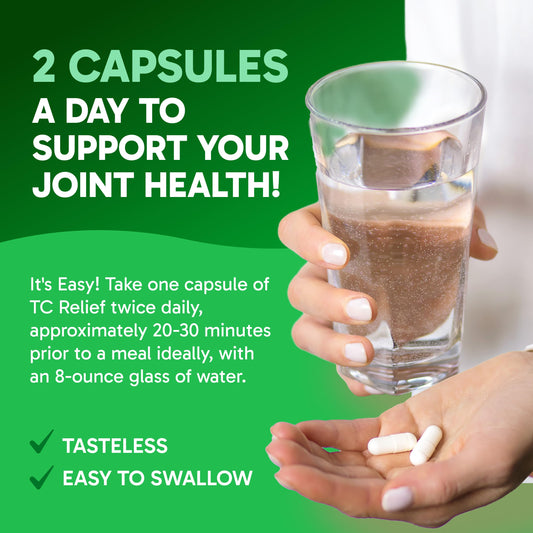 Clinical Effects TC Relief capsules close-up suggests convenient daily joint comfort.