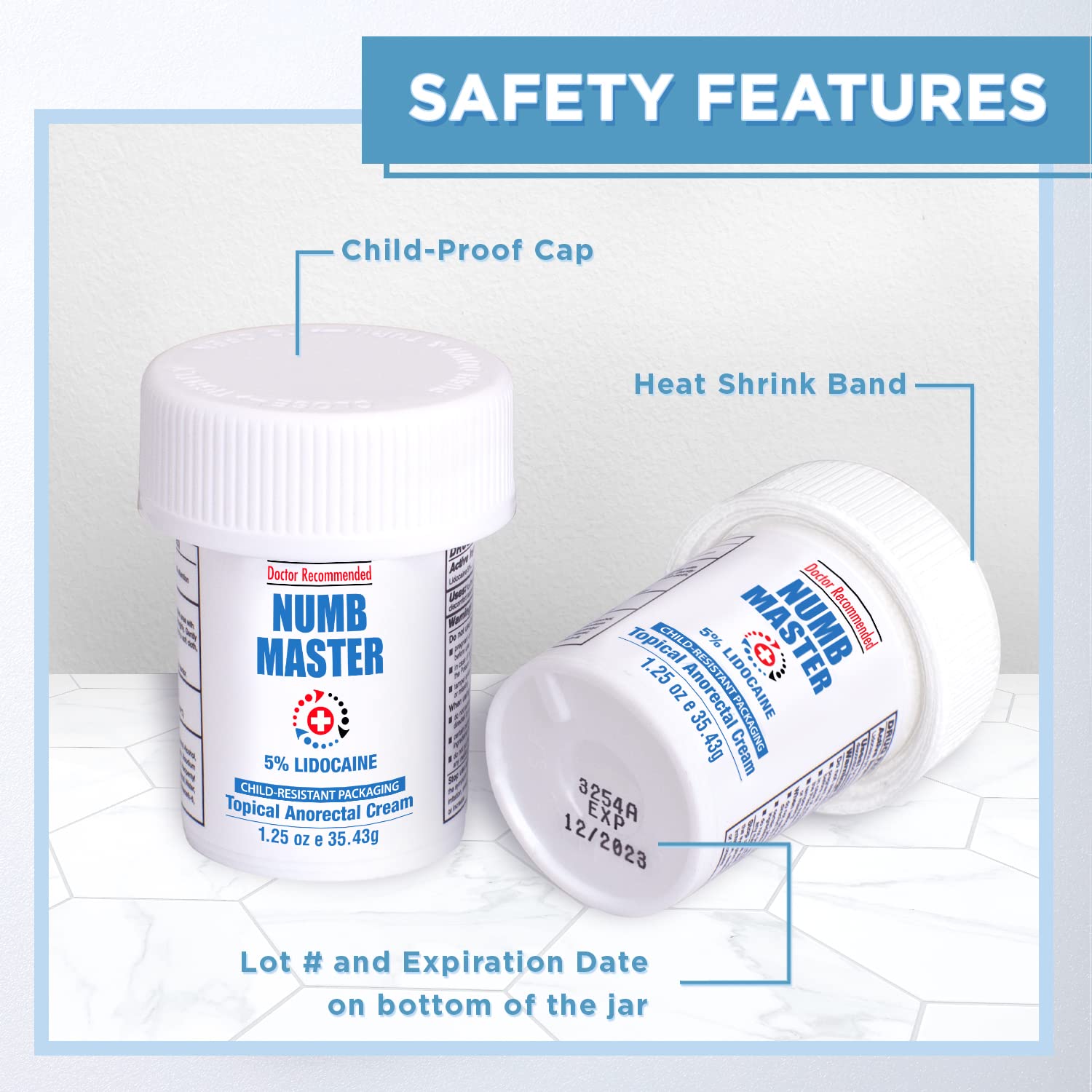 Clinical Resolution Numb Master cap with packaging emphasizes child-resistant safety and US-made quality.