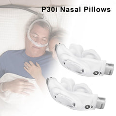 QuietAir vent on CLNRMA P30i nasal pillow reduces exhaled-air disturbance.