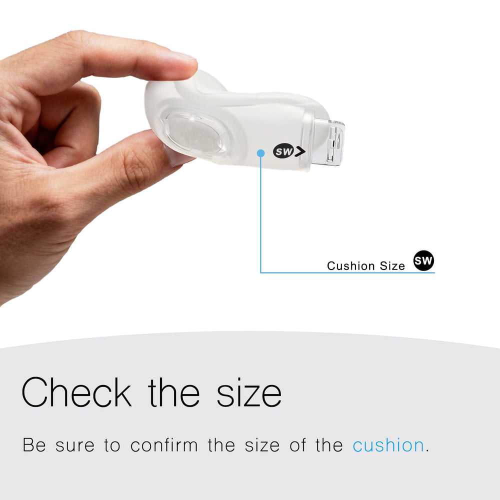 Soft silicone cushion close-up, gentle nostril contact.