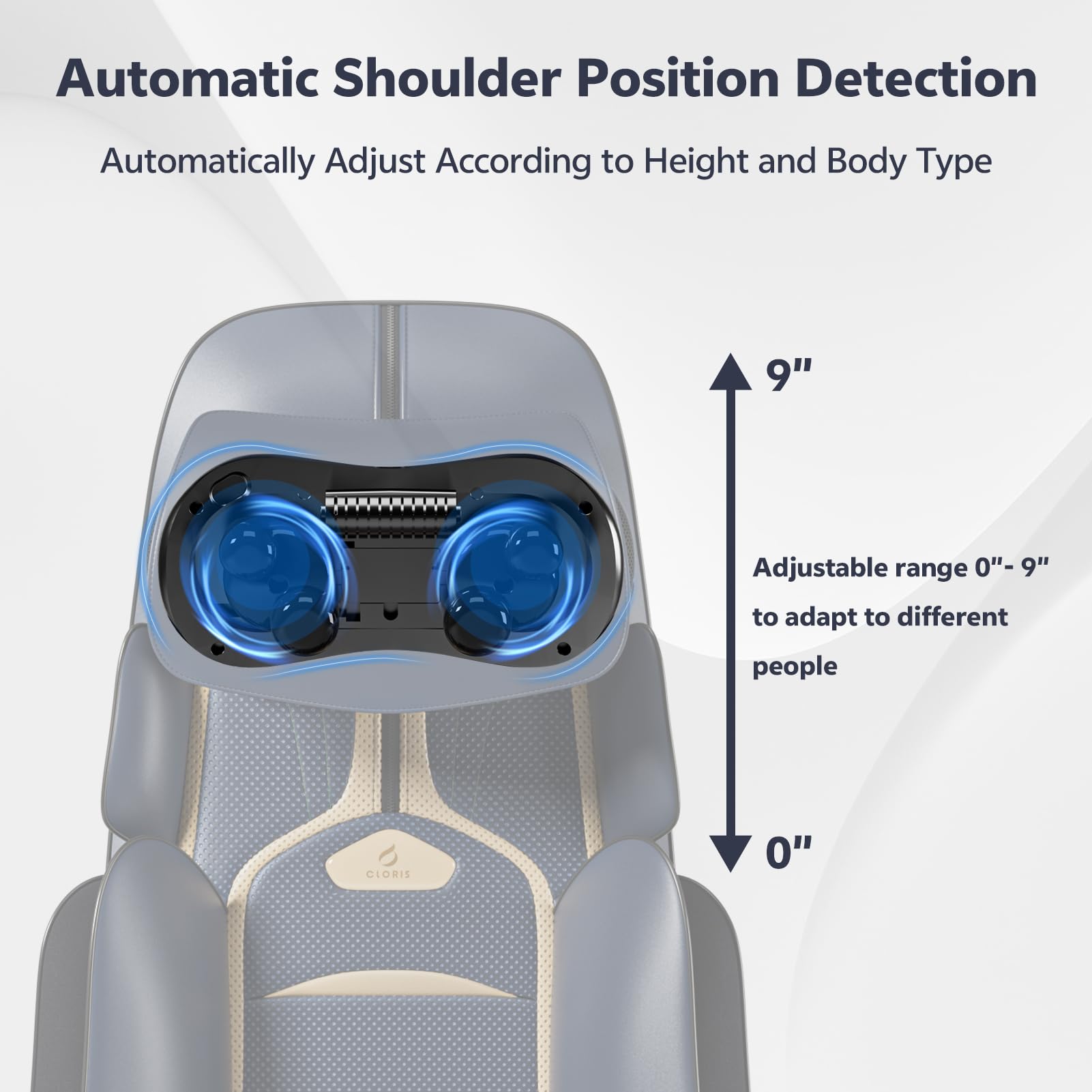 Automatic headrest adjustment on CLORIS massager for precise neck support