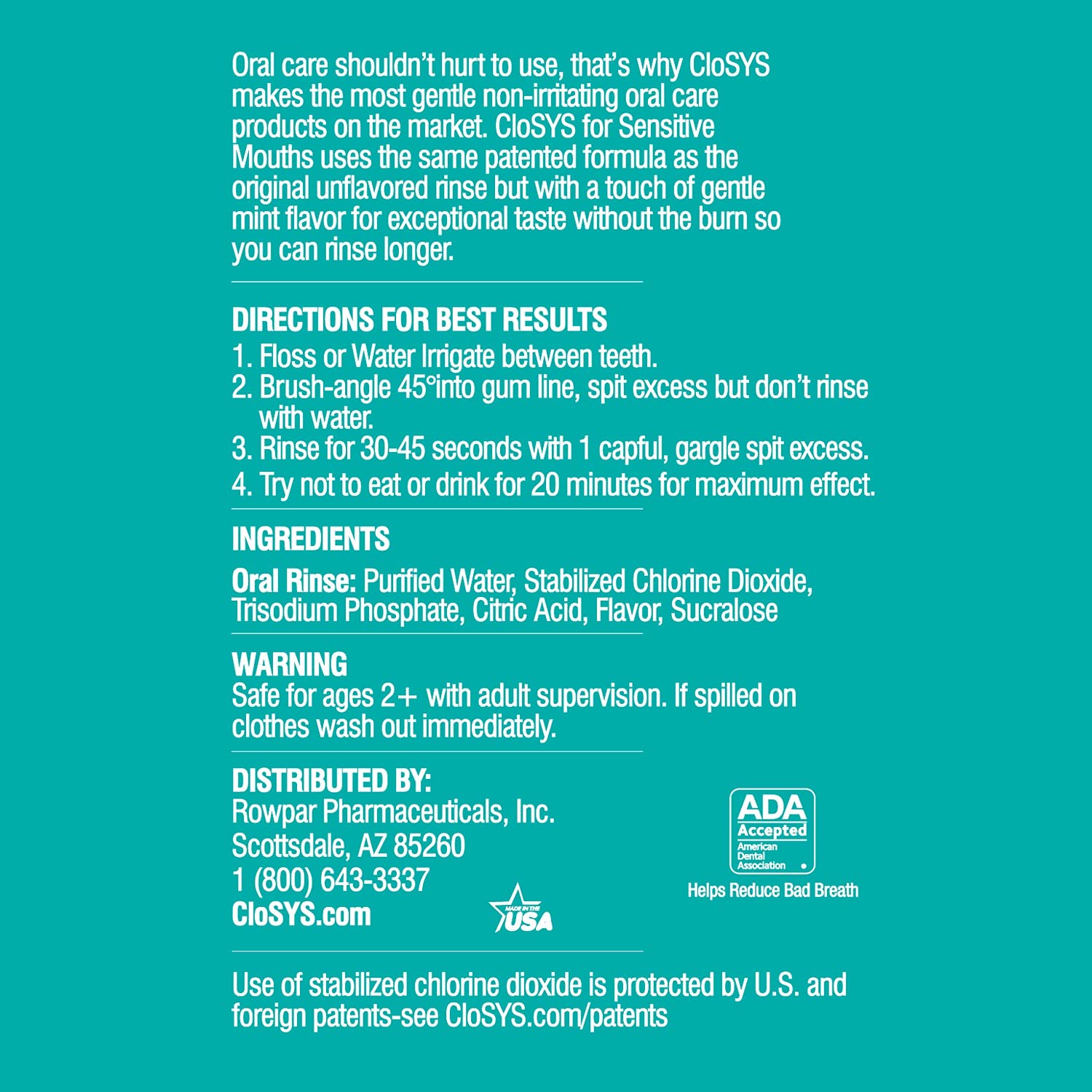 Alcohol-free CloSYS label highlighting non-irritating hydration.