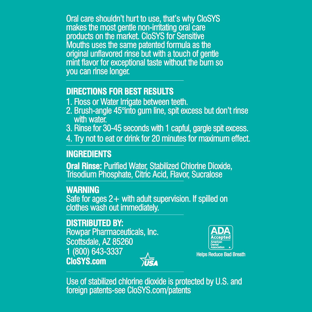 Alcohol-free CloSYS label highlighting non-irritating hydration.