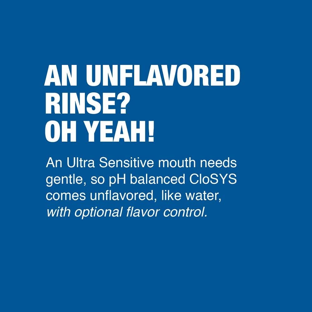 Close-up of front label on CloSYS Ultra Sensitive Mouthwash showing pH-balanced formula