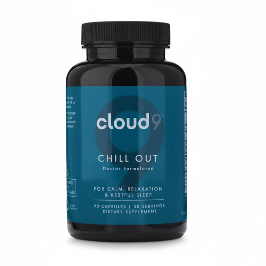 Cloud9 Chill Out bottle front showing nighttime relaxation formula for restful sleep