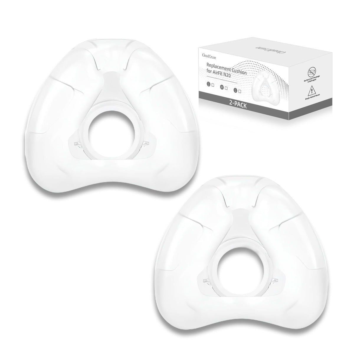 Cloudcruze 2 pack nasal cushion for N20 delivers a secure fit with the original frame.