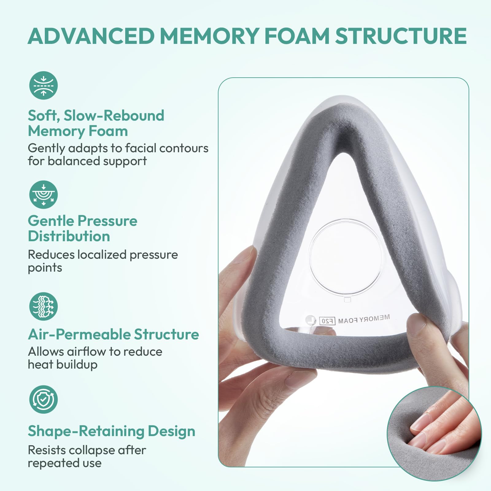 CloudCruze cushion seal shape and adaptive contour for comfort