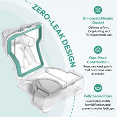 Cloudcruze water chamber with leak-free seal promotes quiet, reliable nightly therapy.