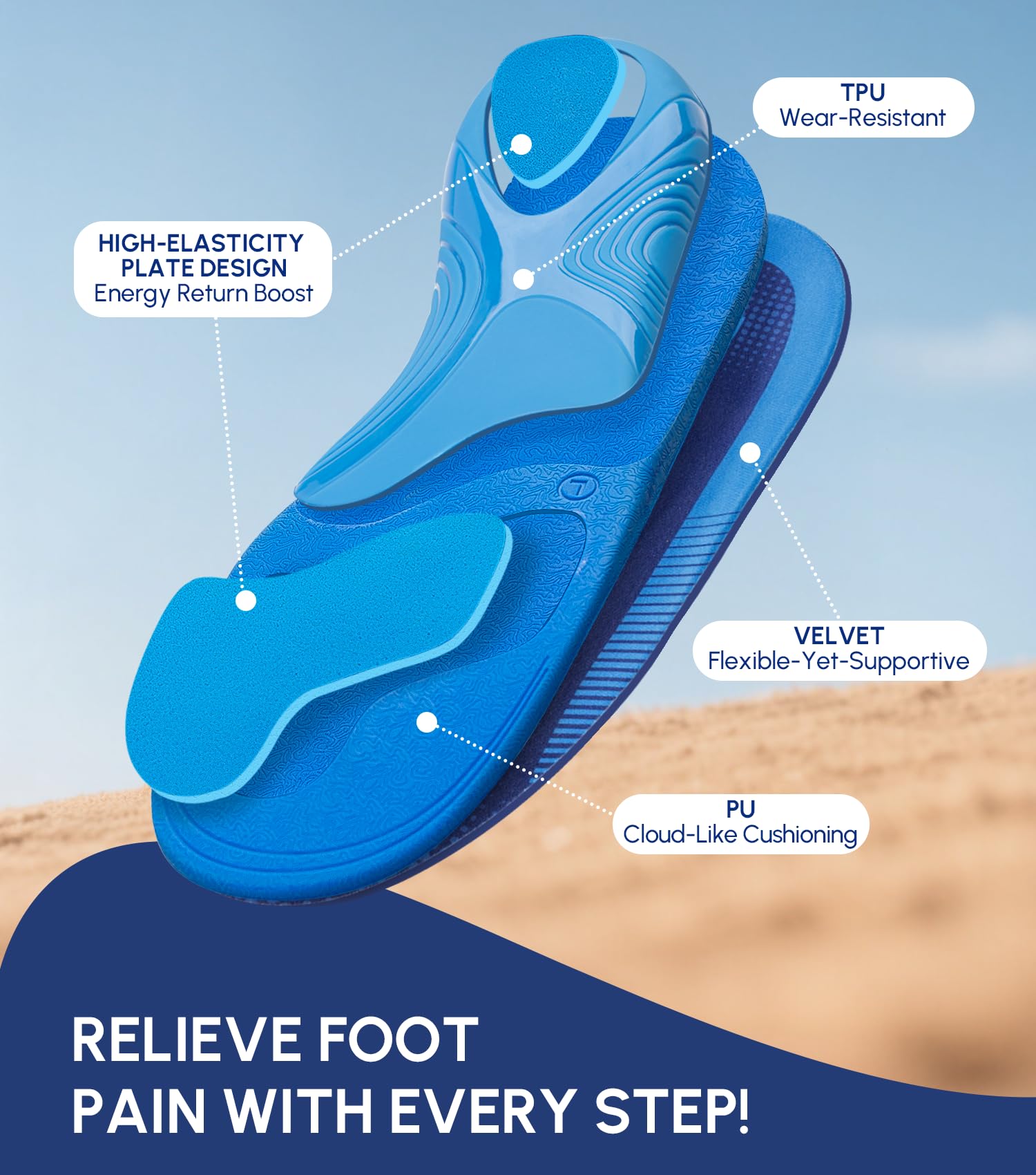 Cloudflo breathable velvet insoles keep feet fresh and odor-free