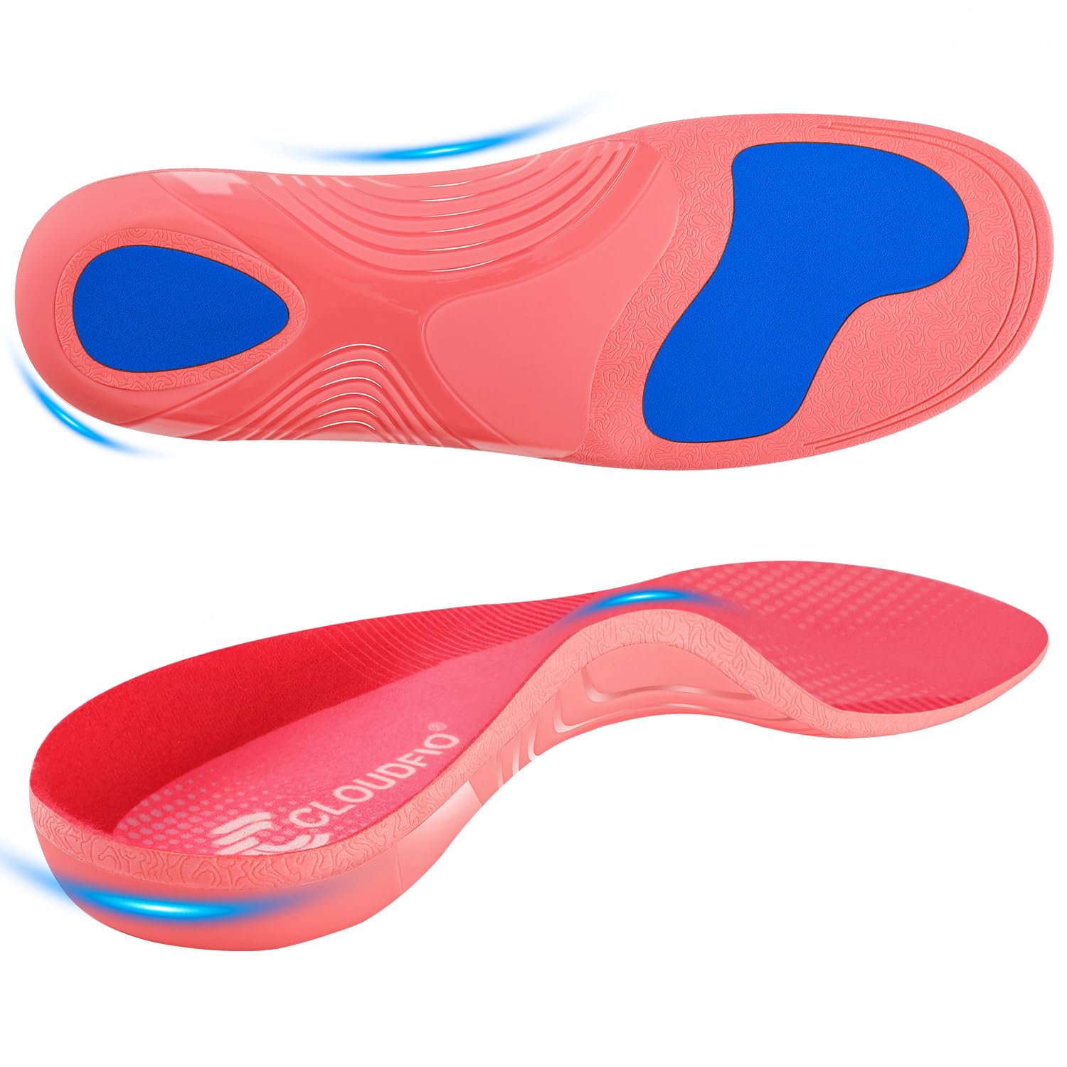 Cloudflo plantar fasciitis insole front view highlights arch support for pain relief during long shifts.