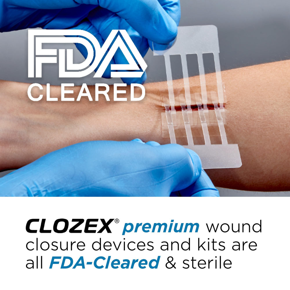 Clozex gauze and alcohol pads prepare skin before closure.