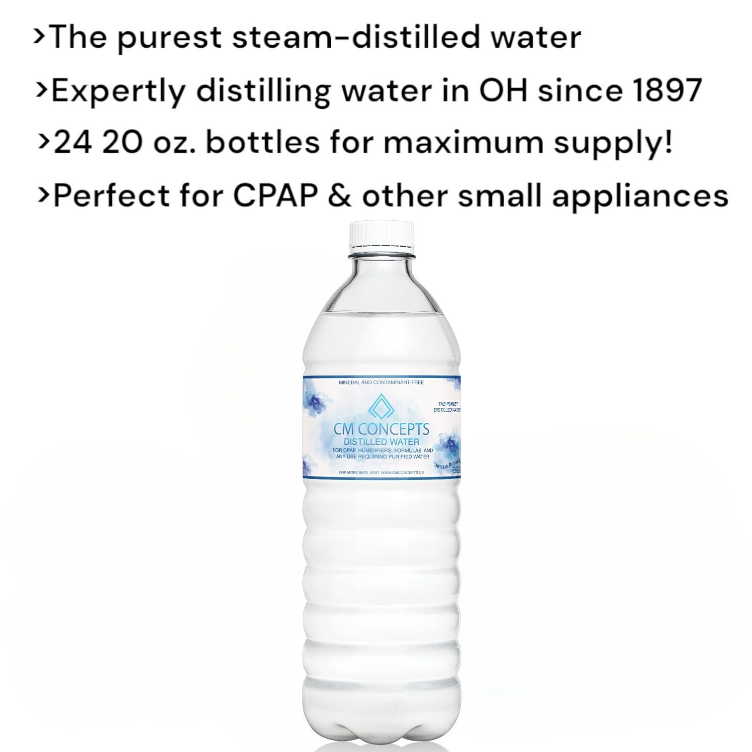 CM Concepts 20oz bottles in case, convenient for home or travel.