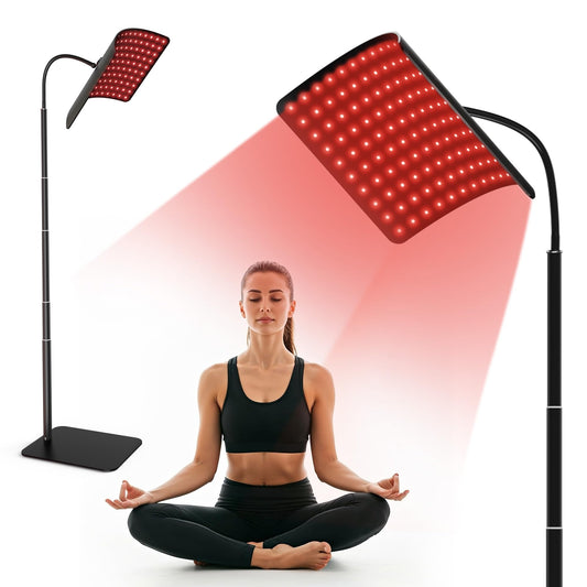 CMICE red light therapy lamp on a stand for versatile home use