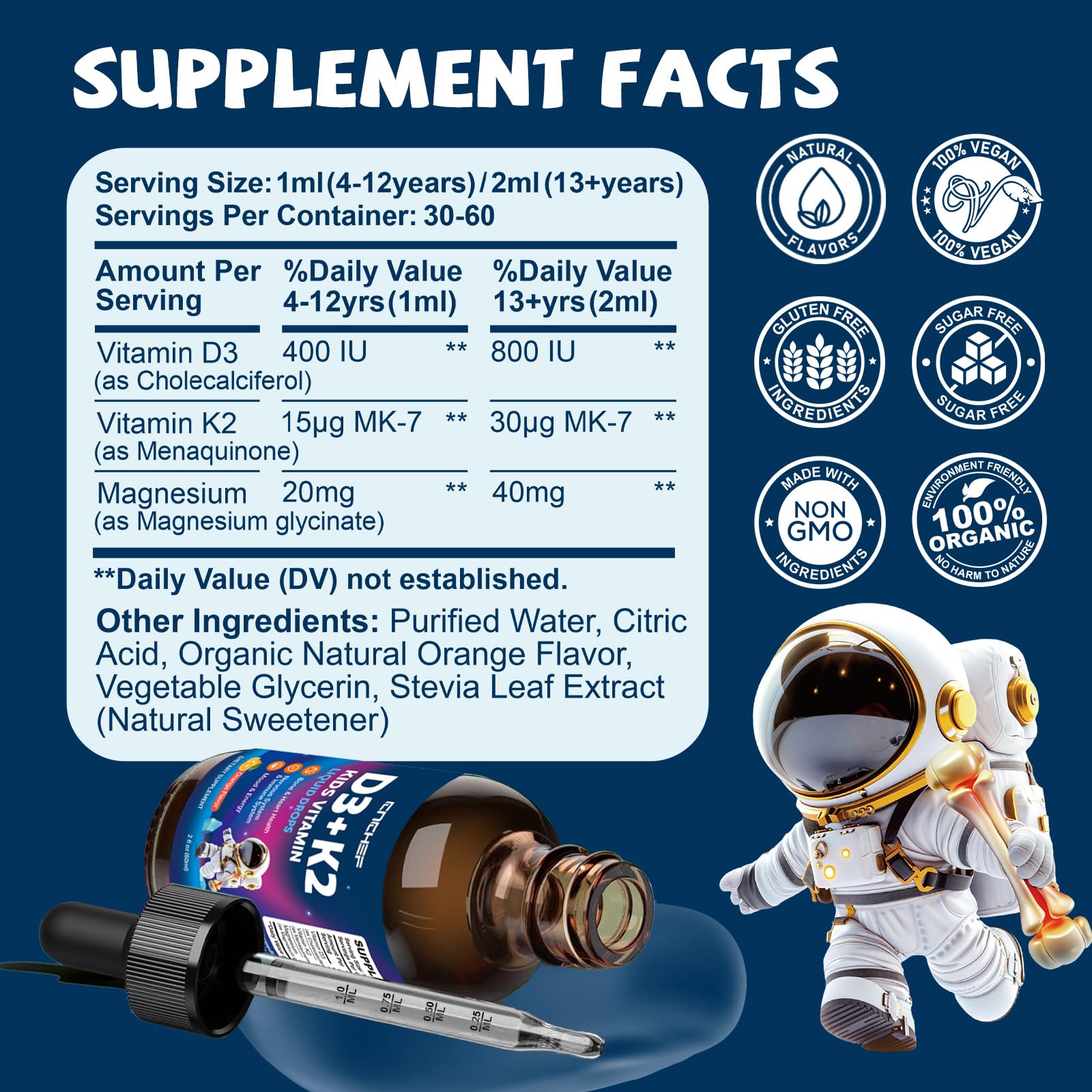 CnCHEF D3K2 kids contents bottle evokes easy daily supplementation routine.