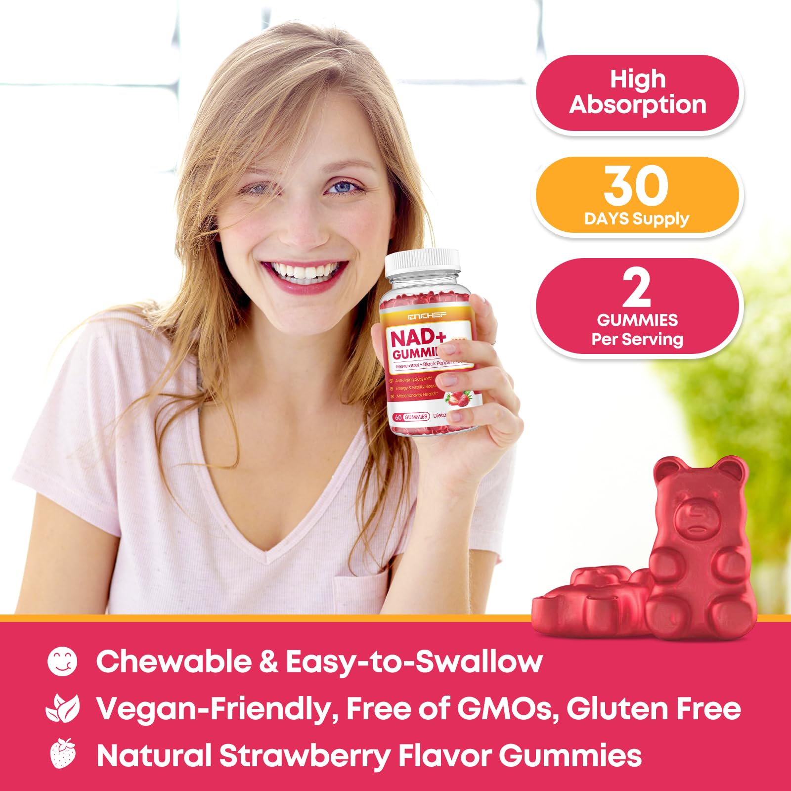 CNCHEF NAD+ gummies daily use scene shows simple, timer-friendly routine.