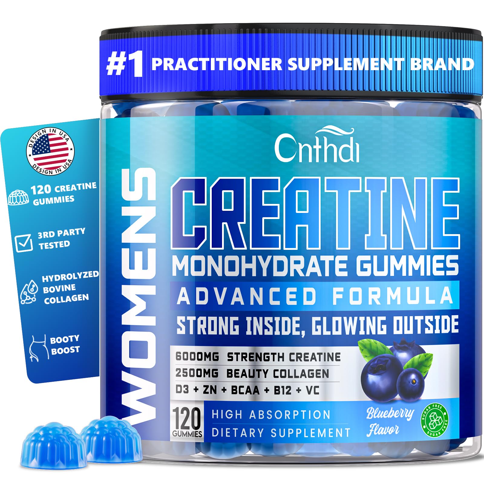 CNFHDI creatine monohydrate gummies for women bottle – convenient daily support for workouts.