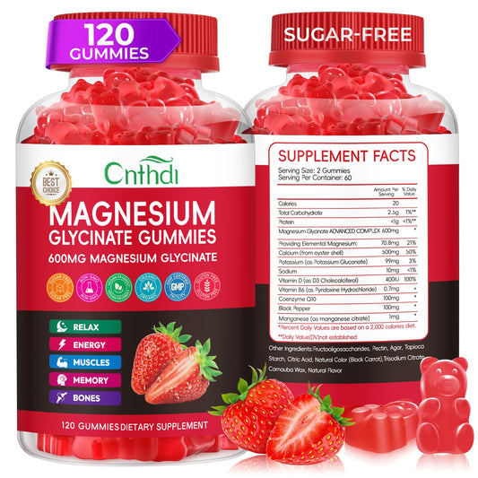 CNFHDI magnesium glycinate gummies bottle view, convenient daily supplement for relaxed evenings.