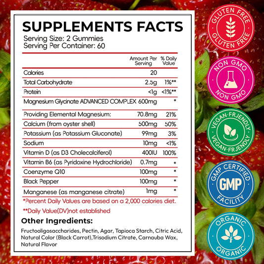 CNFHDI magnesium glycinate gummies close-up, sugar-free strawberry flavor for easy chewing.