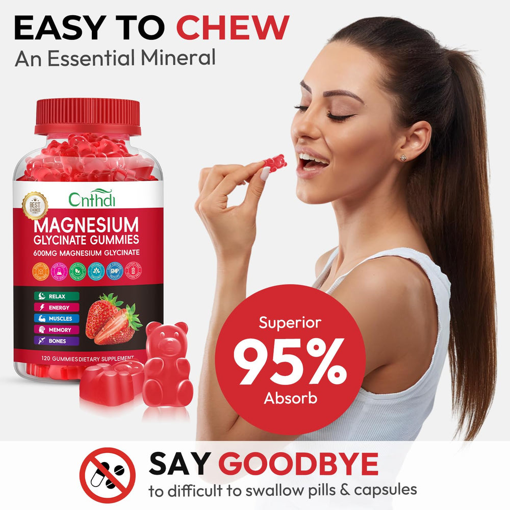 CNFHDI magnesium glycinate gummies vegan-gluten-free icon indicates dietary friendly option.
